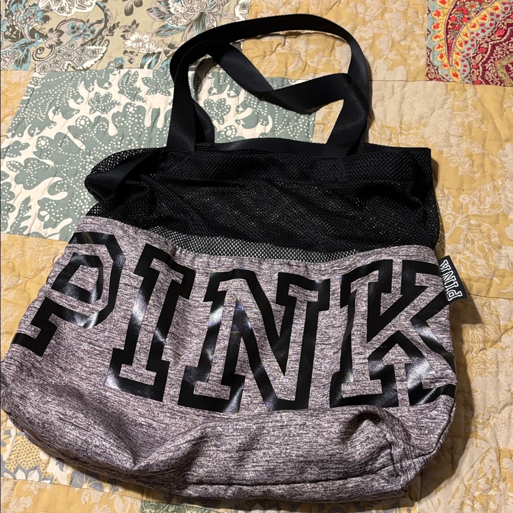 PINK Victoria's Secret Black and Gray Mesh Tote